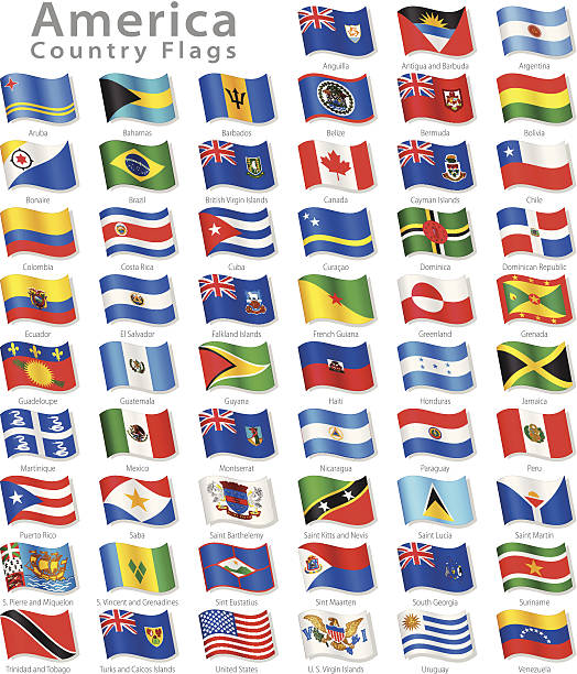american vektor winken flagge-set - barbados flag illustrations stock-grafiken, -clipart, -cartoons und -symbole