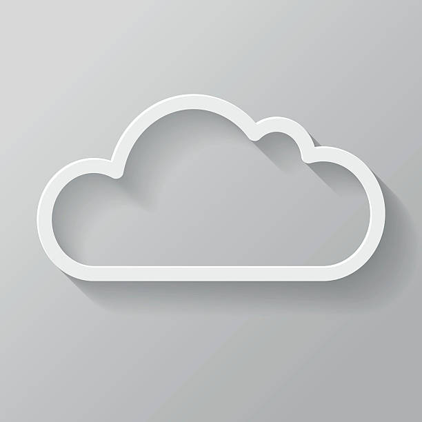 cloud papier dünne linie-icon mit langen schatten interface - cloud speicher stock-grafiken, -clipart, -cartoons und -symbole