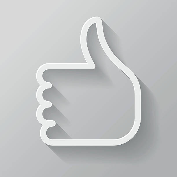 Thumb's Up Paper Thin Line Interface Icon With Long Shadow A thin line icon made of paper with a long shadow extending to the bottom right. The drop shadow is created with an unexpanded blend in Adobe Illustrator (so you can still easily modify its colors and change it's angle if needed). The shadow is transparent so it will work on different colored backgrounds. Download includes an AI10 EPS as well as a 3,000 pixel RGB JPEG. thumbs up 3d stock illustrations