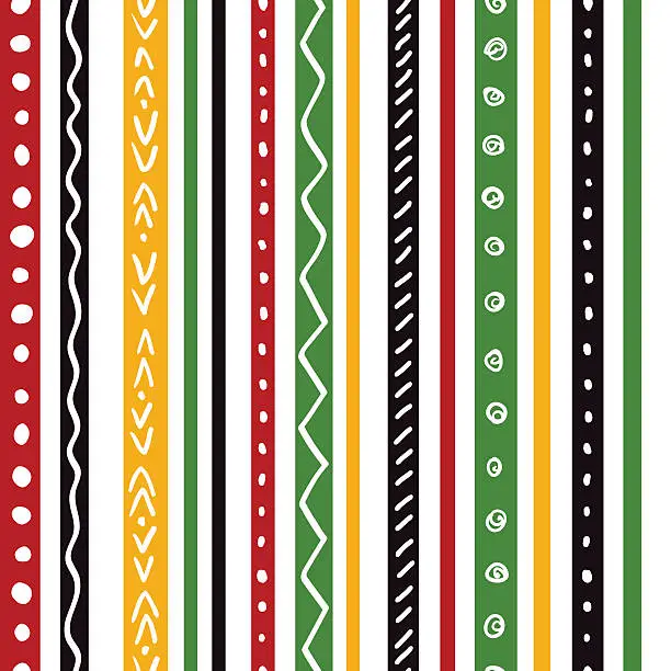 Vector illustration of Seamless ethnic pattern with green, yellow, red color stripes