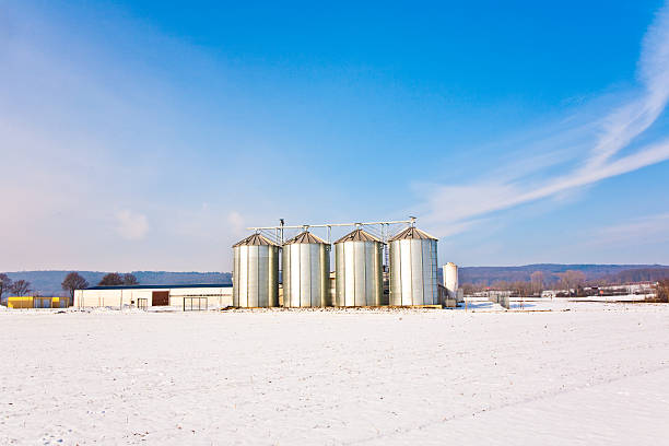istock silo in winter with snow and blue sky 481029435