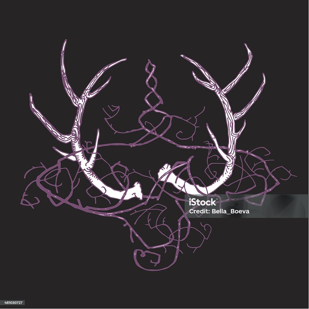 abstract_true_gothic_background_with_horns_of_deer_and_a_crown_of_thorns_black_background Abstract true gothic background with horns of deer and a crown of thorns black background. Hand drawn vector theme for illustration, cover, screensaver or wallpaper Abstract stock vector