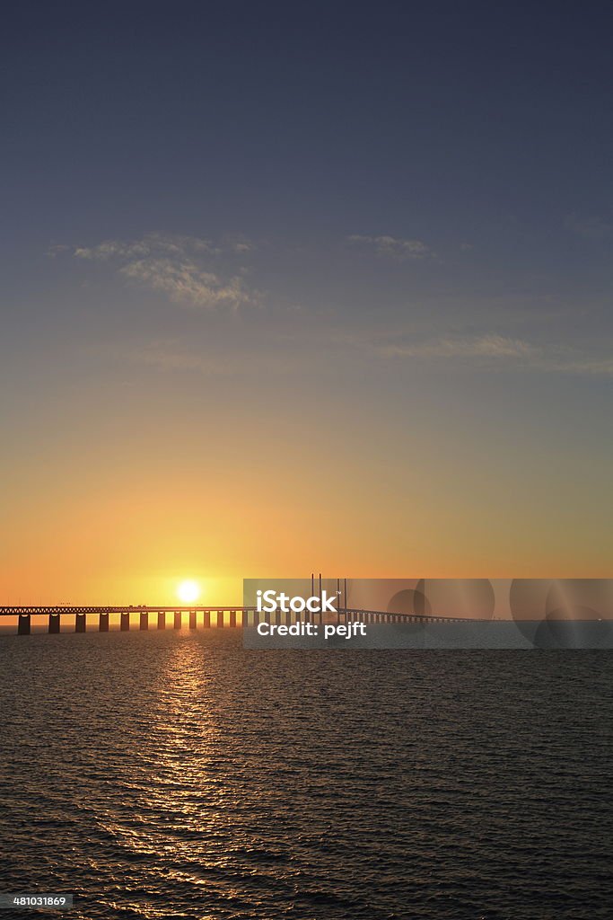 Oresundsbron - A Great bridge at sunset! The bridge Öresundsbron between Denmark and Sweden just after sunset. Architecture Stock Photo