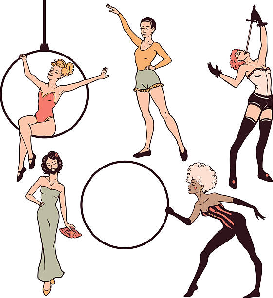 satz von circus mädchen - women circus acrobat gymnastics stock-grafiken, -clipart, -cartoons und -symbole
