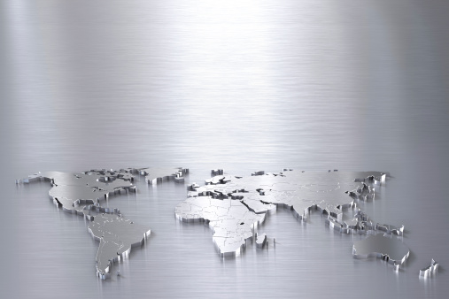 Silver Map Silver World Map On Stainless Steel Surface With Copy Space Stock Photo ...