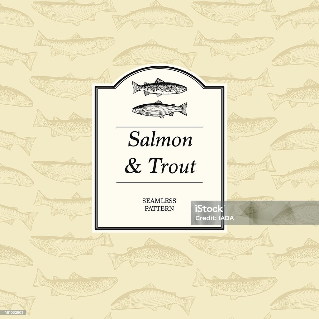 Patrón sin costuras de trucha arco iris, trucha común y el salmón del atlántico - arte vectorial de Trucha arco iris libre de derechos