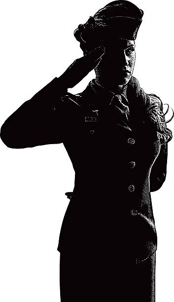 ilustraciones, imágenes clip art, dibujos animados e iconos de stock de vintage mujer soldier hacer un saludo - veteran military armed forces saluting