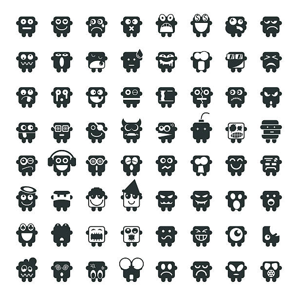 silhouette emoticons 64 symbole - kaputtlachen stock-grafiken, -clipart, -cartoons und -symbole