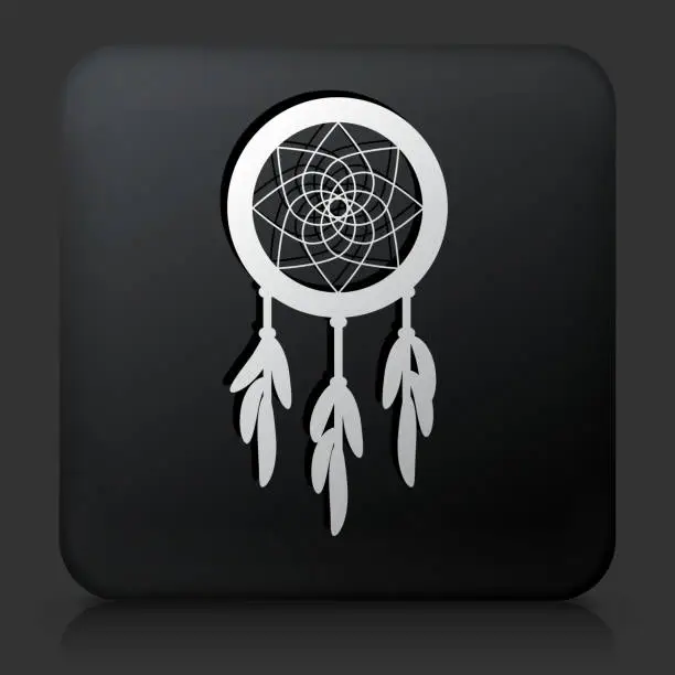 Vector illustration of Black Square Button with Dream Catcher Icon