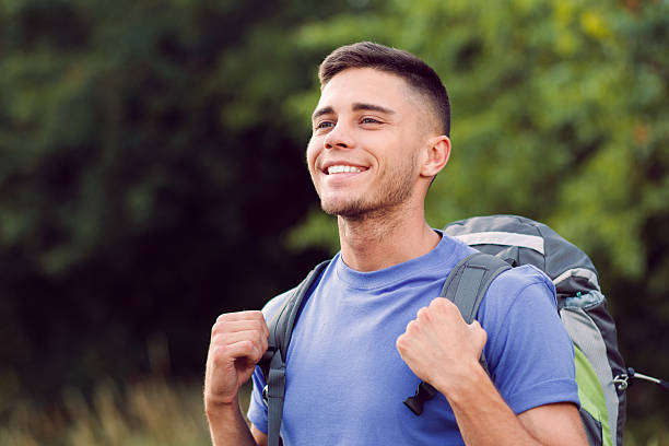 istock Young tourist hiking alone 481038110