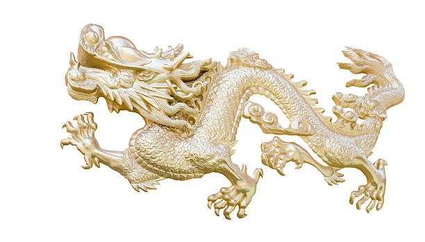 istock Golden Chinese Dragon carve isolate white background with clippi 481038923