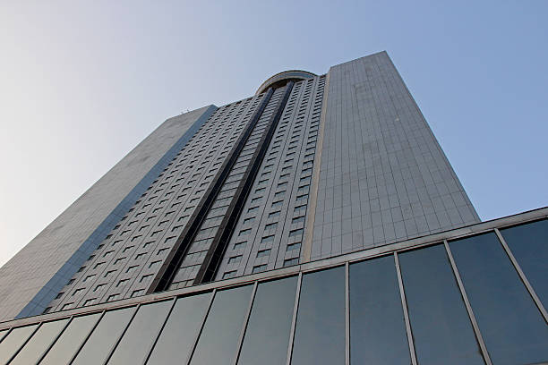 The Yanggakdo International Hotel is situated on Yanggak island in the middle of the Taedong River. Opened in 1995, this 47 storey building is the second largest structure in the DPRK. Pyongyang  North Korea DPRK August 2013