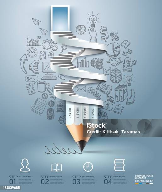 Business Pencil Staircase Infographics Option Stock Illustration - Download Image Now - Education, Writing - Activity, Concepts