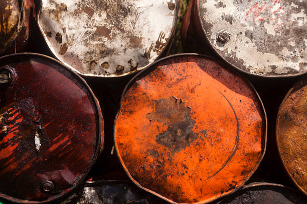 istock Stacked Steel Drums Close-Up 481040131