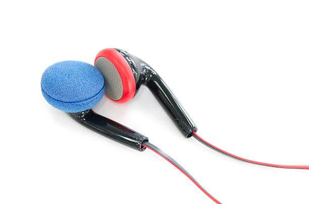 istock Modern portable audio earphones isolated on a white background 481040177