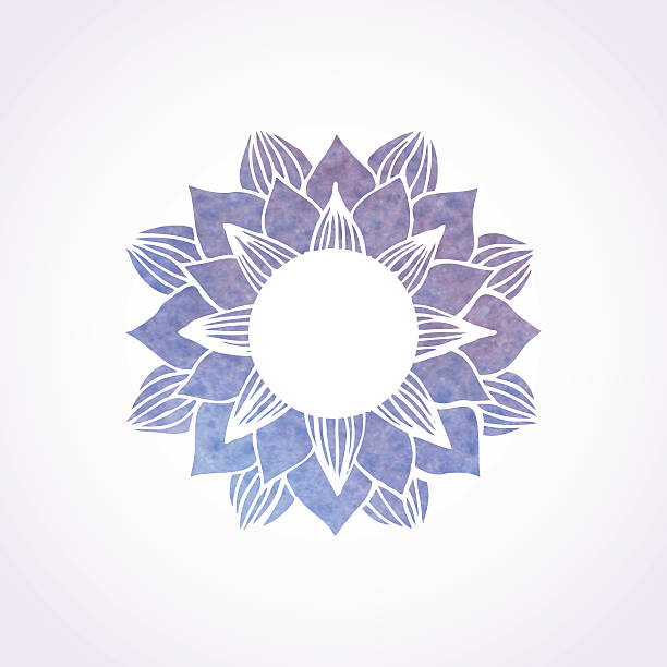 акварель голубой оправе из кружева с цветочным рисунком. векторные элемент - ayurveda stock illustrations