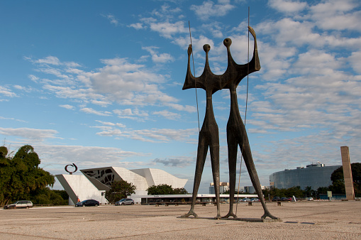 Brasilia, Brazil - June 3, 2015: Sculpture of Two Warriors by artist Bruno Giorgi. The statue is a monument to the workers who built Brasilia.
