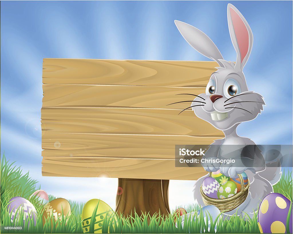 Пасхальные яйца и Знак кролика - Векторная графика Дорожный знак роялти-фри