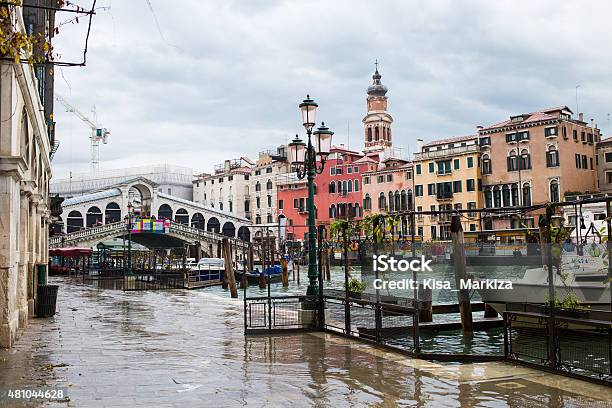 Flood In Venice Rialto Bridge And Canal View Italy Stock Photo - Download Image Now