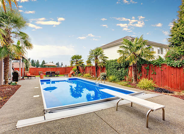 istock Luxurious northwet home with pool and covered seating area. 481049102