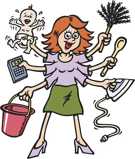 Vector illustration of Multi-tasking Mother