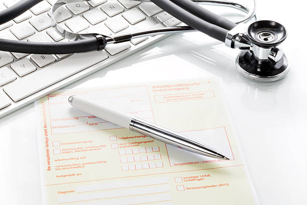 istock Sick leave on the desk of a doctor's office 481055958