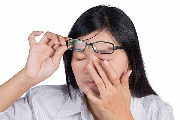 istock Asian women have a sore eyes.Isolated on white background. 481057422