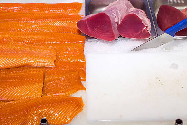 istock Fresh salmon and tuna filet 481057509