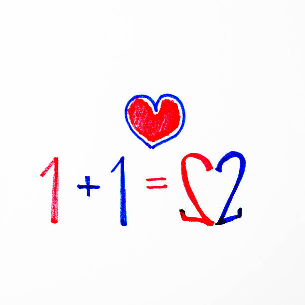 1, 1 = 2 to oznaczać love - blackboard number three dimensional shape 123 zdjęcia i obrazy z banku zdjęć
