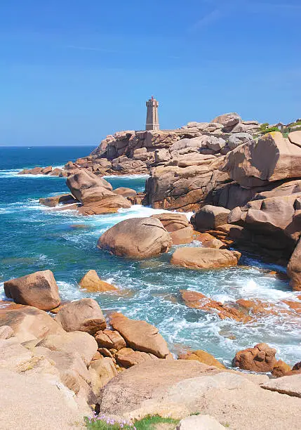 Lighthouse at North Sea near Ploumanach in Brittany,France