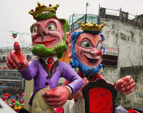 Pernik, Bulgaria - January 27, 2024: The 30th International masquerade festival Surva in Pernik, Bulgaria. People with mask called Kukeri dance and perform to scare the evil spirits.