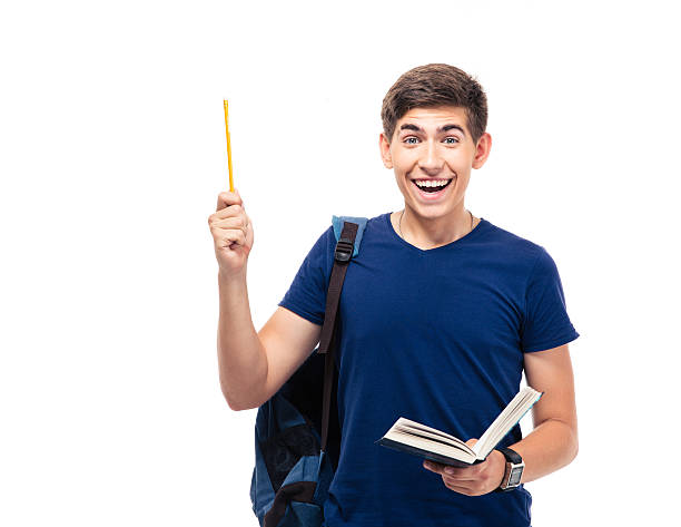 istock Cheerful male student holding book and pencil 481063734