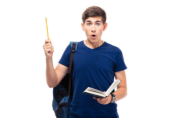 istock Surprised male student holding book and pencil 481063838