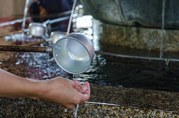 A water ladle at the purification pavilion (a chozuya or temizuya)