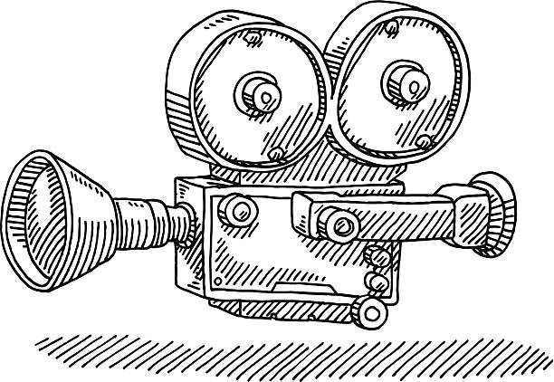 Classic Movie Camera Drawing Hand-drawn vector drawing of a Classic Movie Camera. Black-and-White sketch on a transparent background (.eps-file). Included files are EPS (v10) and Hi-Res JPG. movie drawings stock illustrations