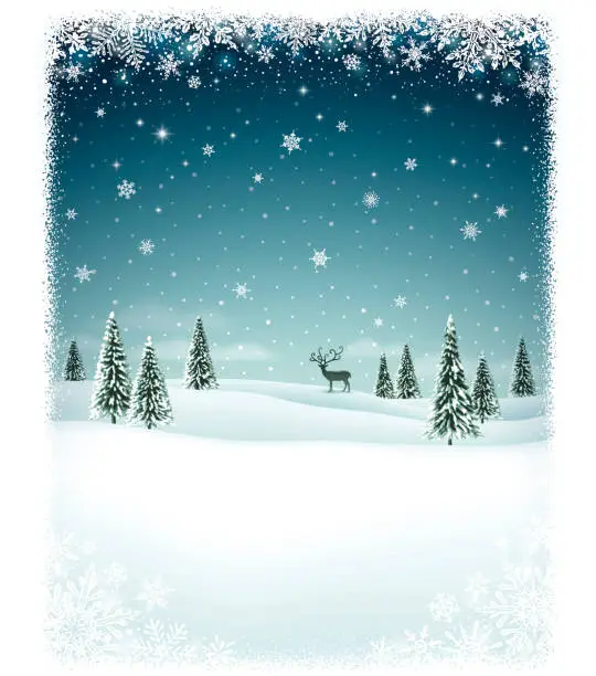 Vector illustration of Winter Landscape With Snow Covered Trees