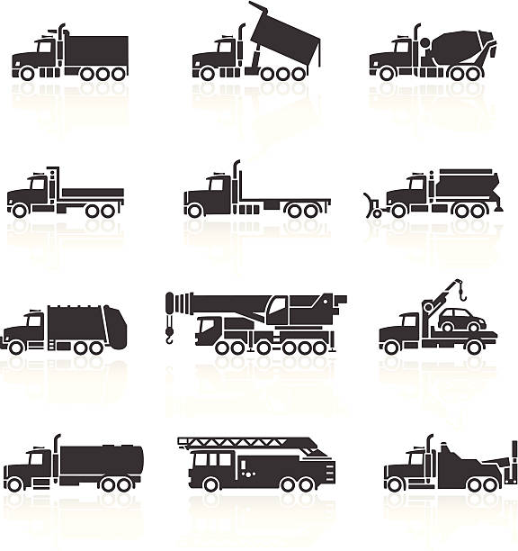 illustrazioni stock, clip art, cartoni animati e icone di tendenza di set di icone di camion - camion