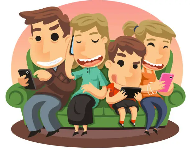 Vector illustration of Family using Smartphones