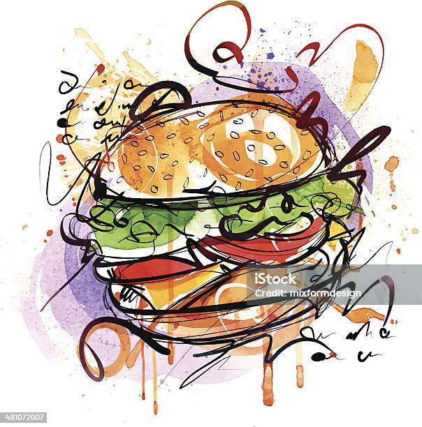 Cheeseburger Vecteurs libres de droits et plus d'images vectorielles de Aliment - Aliment, Aquarelle, Peinture à base d'eau