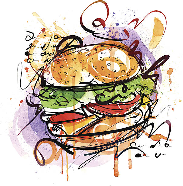 illustrazioni stock, clip art, cartoni animati e icone di tendenza di cheeseburger - salad vegetable hamburger burger