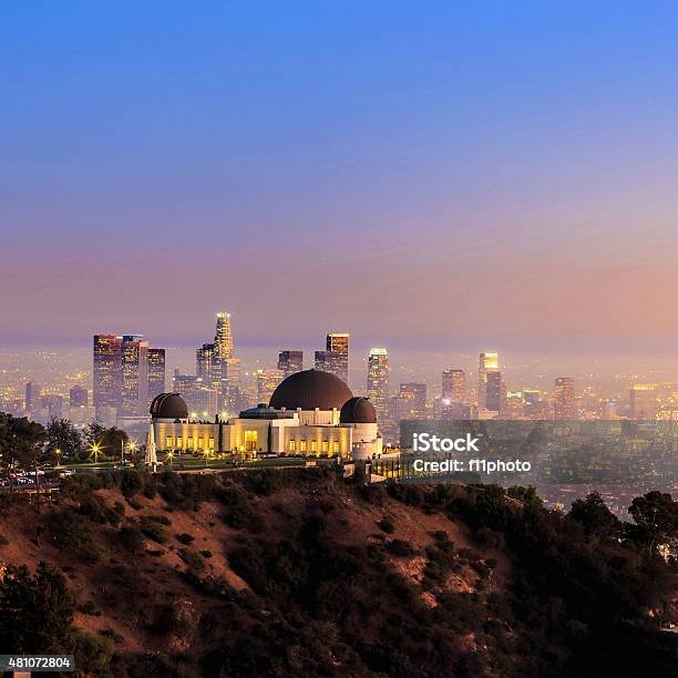 The Griffith Observatory And Los Angeles City Skyline Stock Photo - Download Image Now