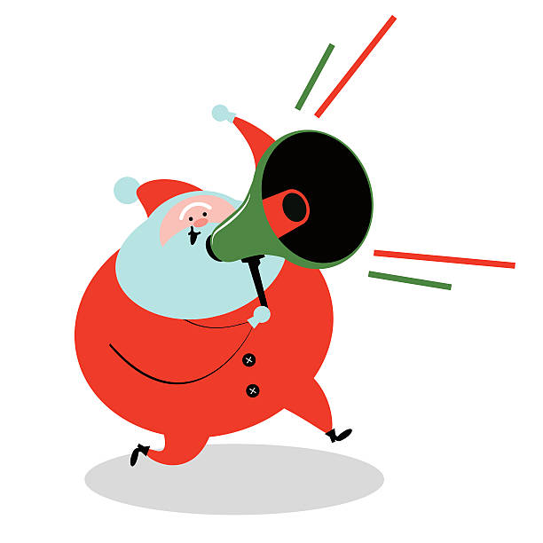 ilustrações de stock, clip art, desenhos animados e ícones de santa natal com megafone e retenção - vector excitement white red