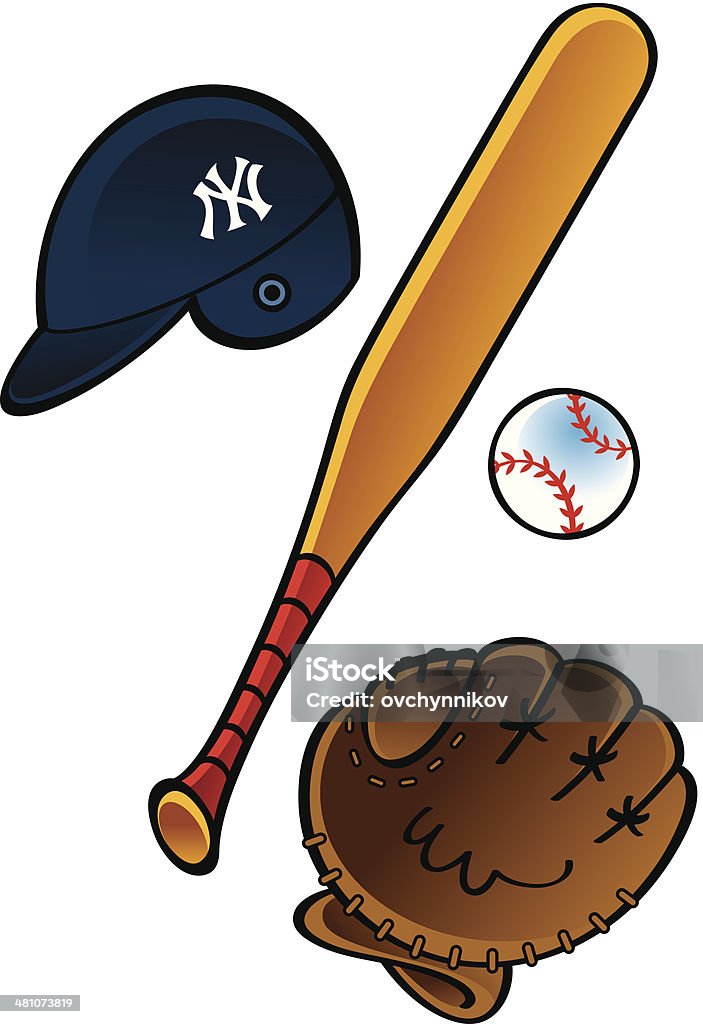 Baseball Baseball set - bat helmet ball pitch glove Activity stock vector