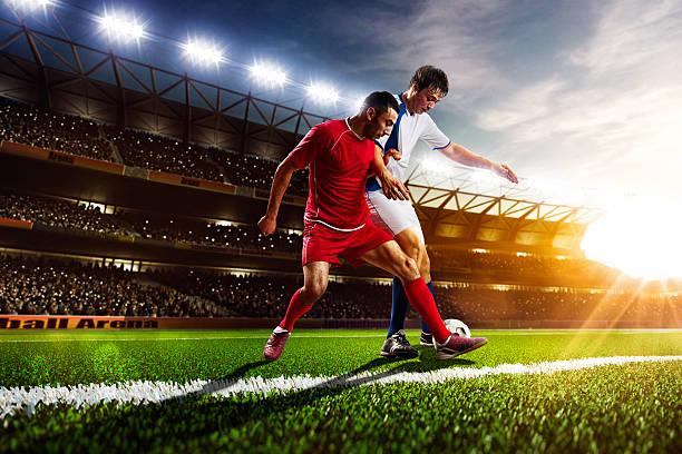 istock Soccer players in action panorama 481074558