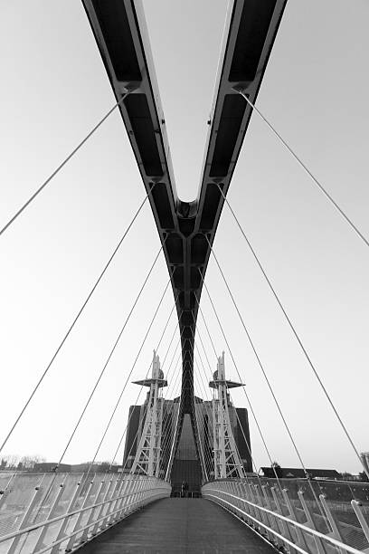 istock Architectural bridge in Manchester in black and white 481074760