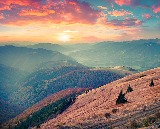 istock Colorful autumn sunset in Carpathian mountains 481075126
