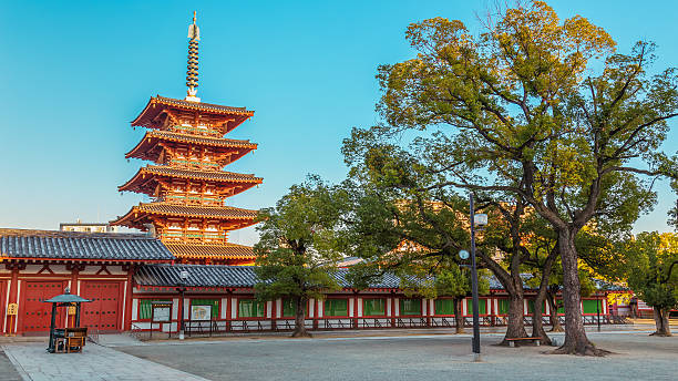 Shitennoji Temple in Osaka, Japan Osaka, Japan - October 24 2014: Shitennoji Temple was constructed in 593, the temple is the first Buddhist and oldest officially administered temple in Japan shitenno ji stock pictures, royalty-free photos & images