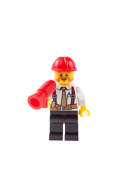 foreman lego minifigure - lego construction toy isolated on white isoalted stock-fotos und bilder