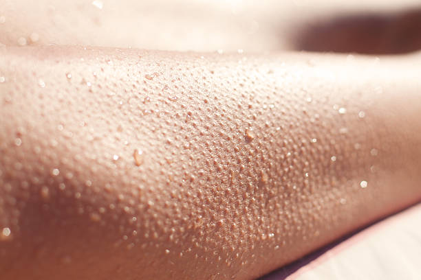 Woman's legs with goosebumps macro sunset cold