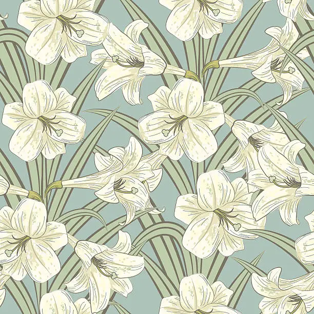 Vector illustration of Blue Lilly Seamless Pattern